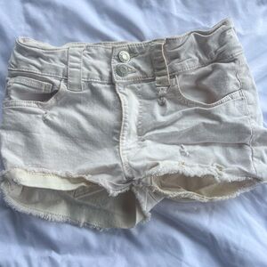 Women's Cream Distressed Shorts